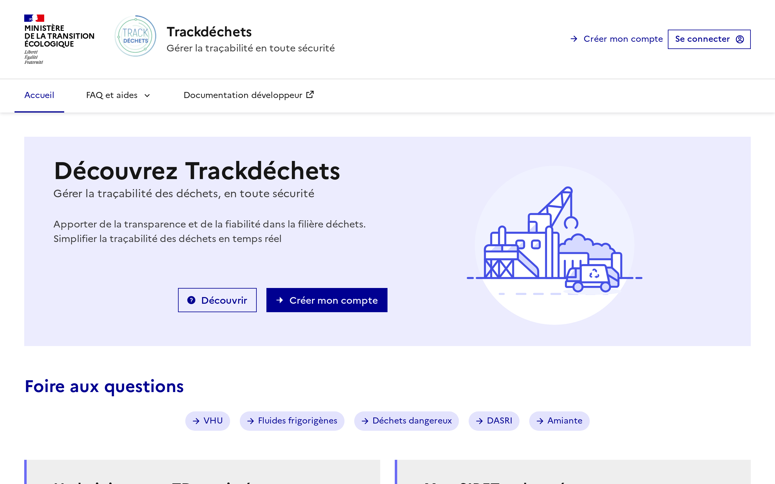 Copie d'écran de https://trackdechets.beta.gouv.fr