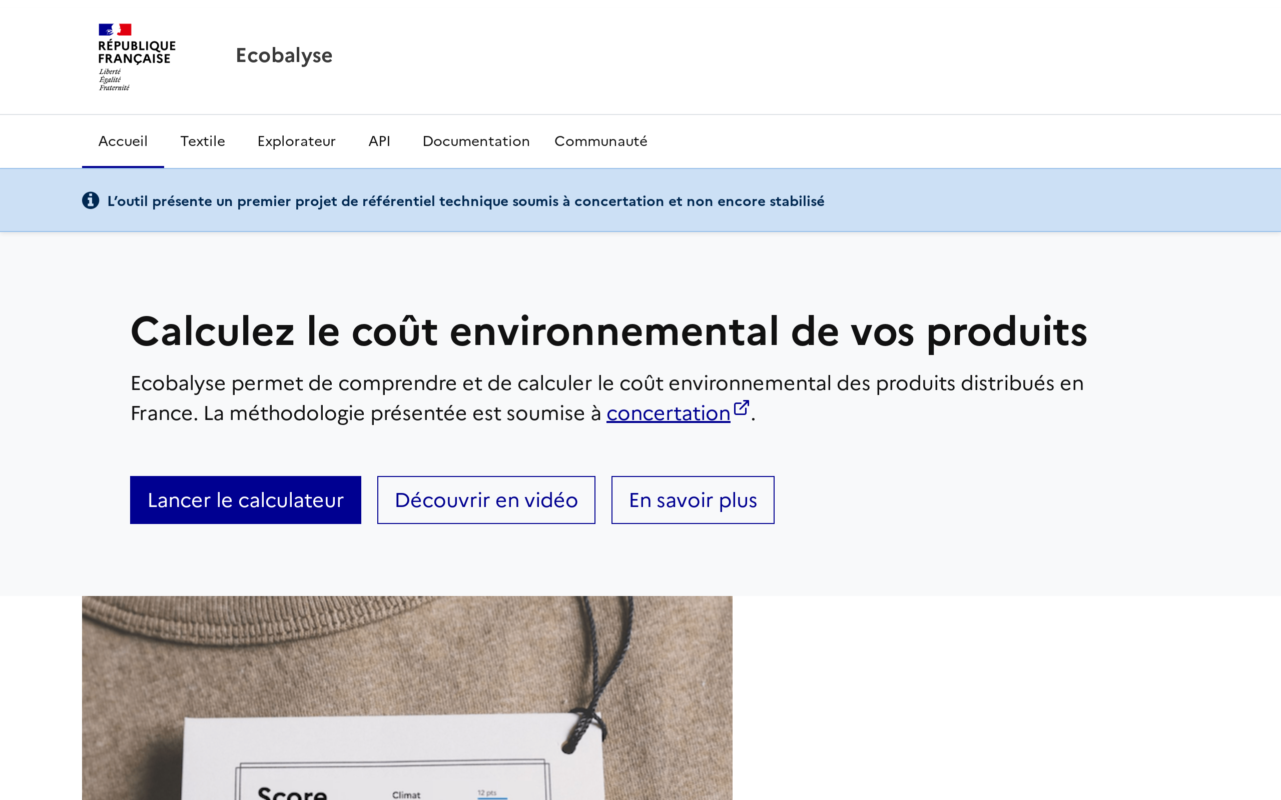 Copie d'écran de https://ecobalyse.beta.gouv.fr