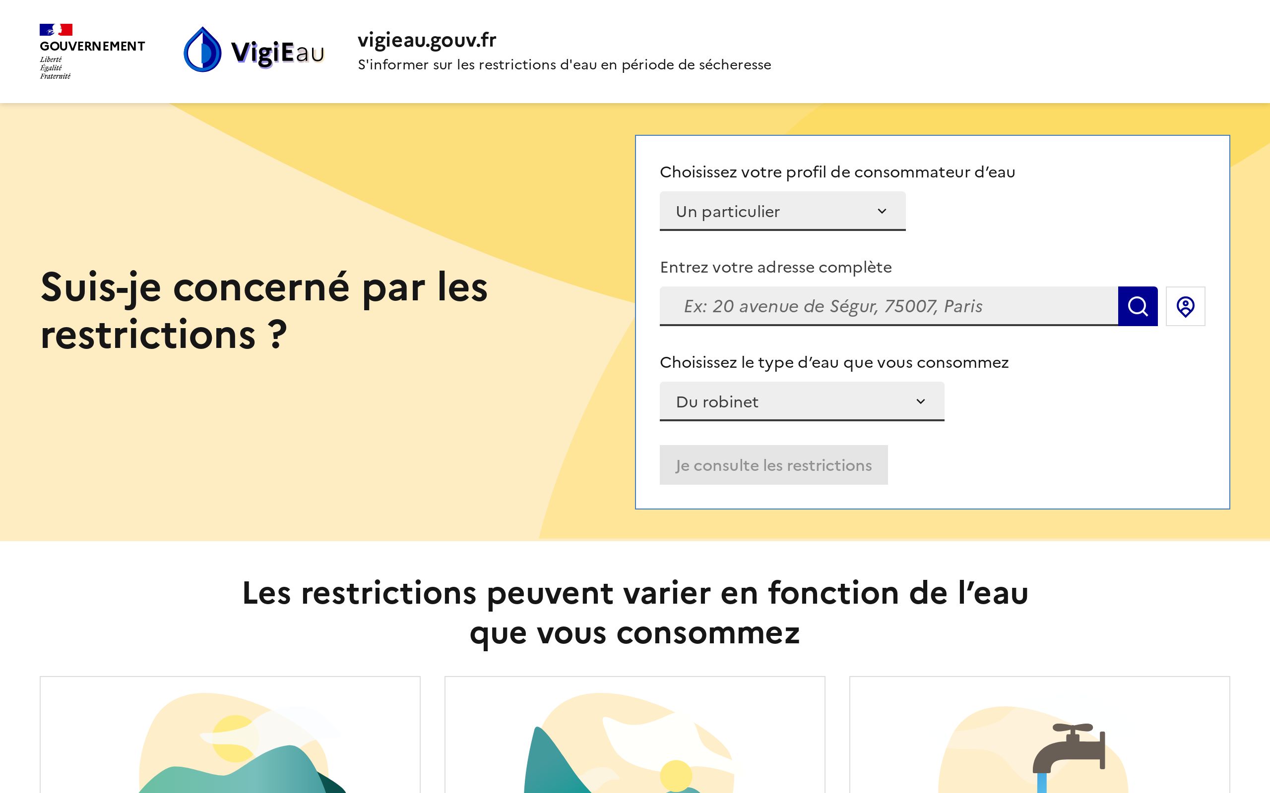 Copie d'écran de https://vigieau.gouv.fr